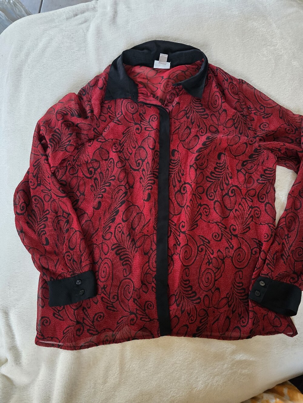 Worthington Red and Black Swirl Button-Down Shirt